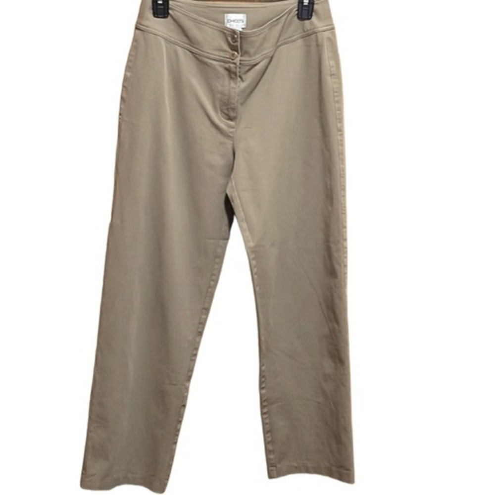 Chico's womens pants Sz 4 high rise straight leg zipper button closure dark tan‎